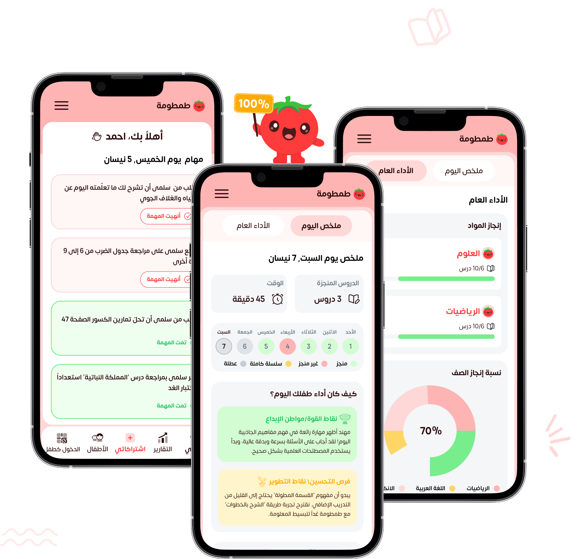 Screens from the parent follow-up in the Tamtomeh app